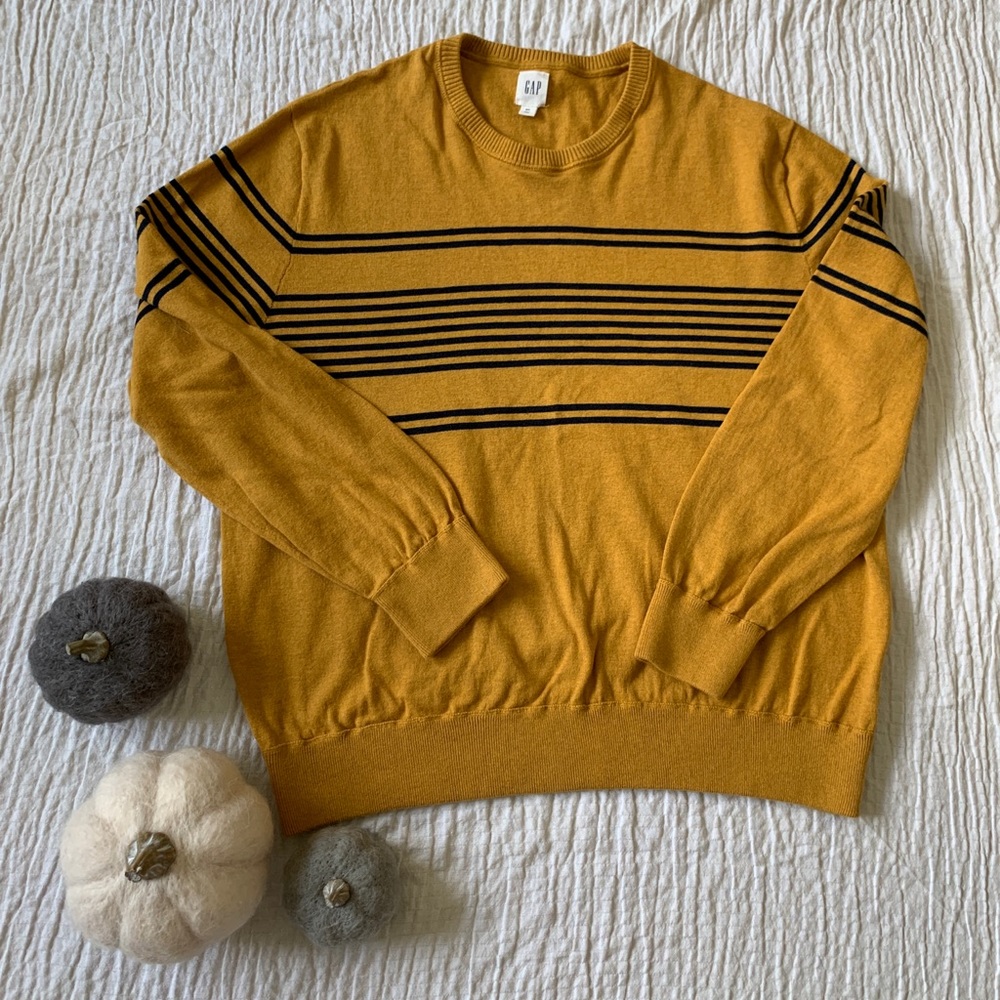 Gold and Navy Stripe Crew Sweater